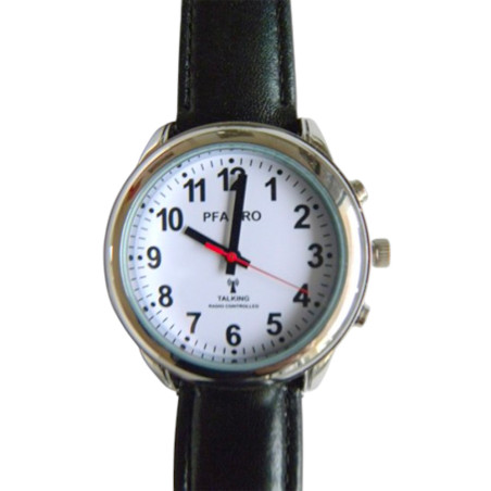 Montre parlante radio-pilotée classique Femme bracelet cuir noir