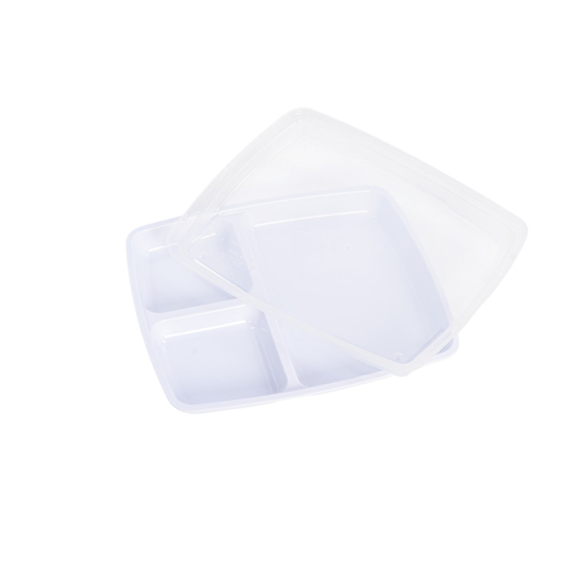 Assiette 3 compartiments avec couvercle - Blanc - 20 cm