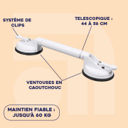 Barre de maintien ventouses résistante télescopique 44-56 cm