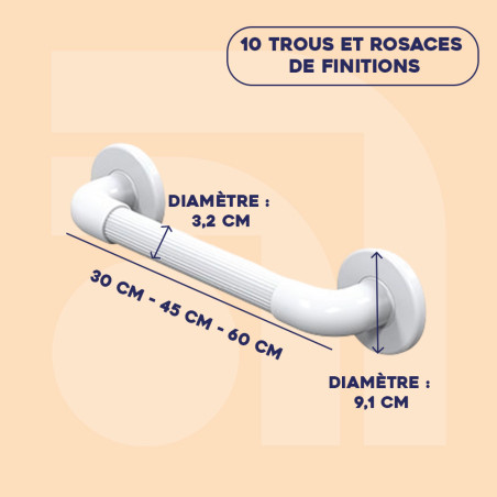 Barre d'appui droite cannelée et renforcée