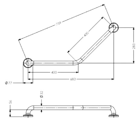 Barre d'appui coudée 135° inox 40 x 40 cm