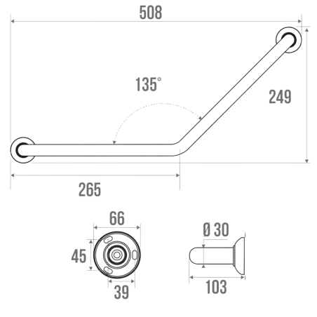 Barre d'appui coudée 135° touché Soft
