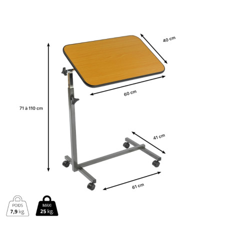 Table de lit simple ajustable et inclinable