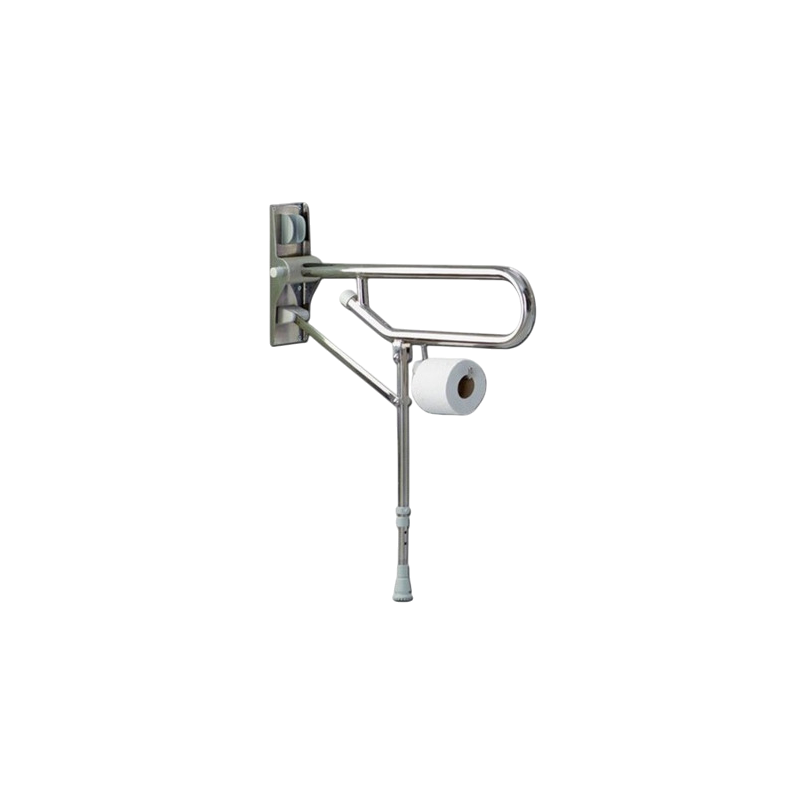 Barre d'appui WC rabattable en inox avec pieds réglable - Argent - 200 kg