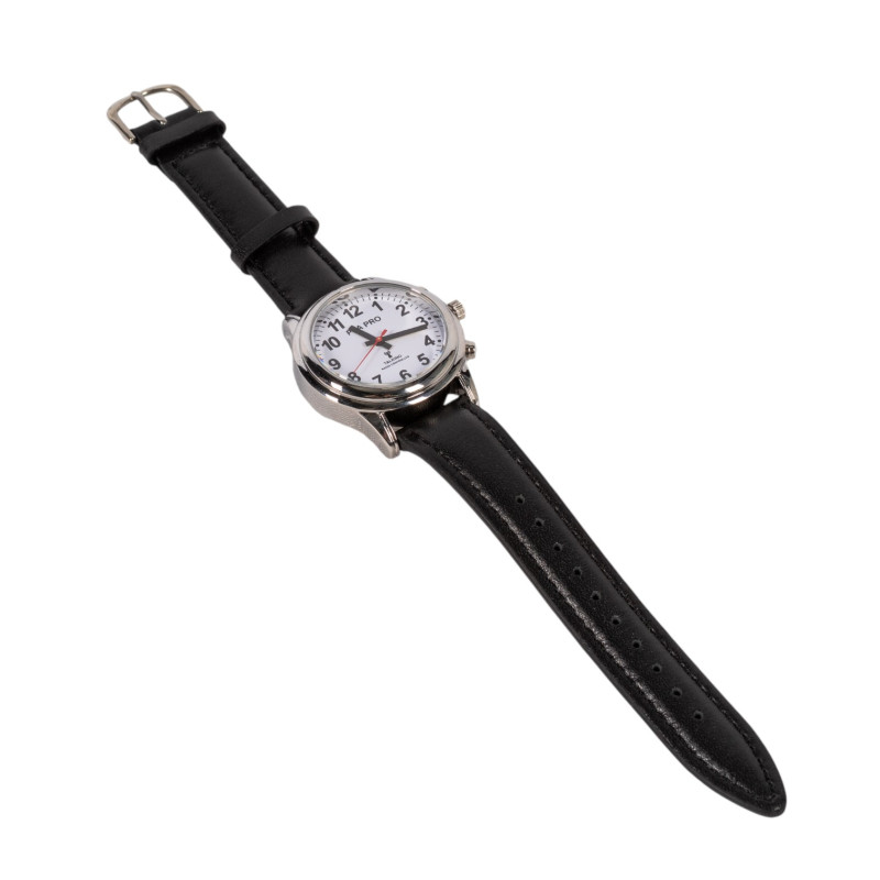 Montre parlante radio-pilotée classique Femme bracelet cuir noir - 3,6 cm