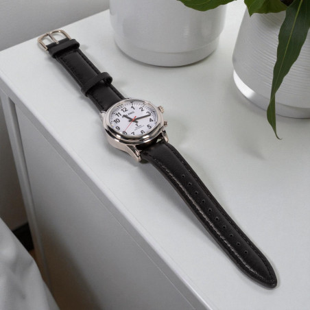 Montre parlante radio-pilotée classique Femme bracelet cuir noir