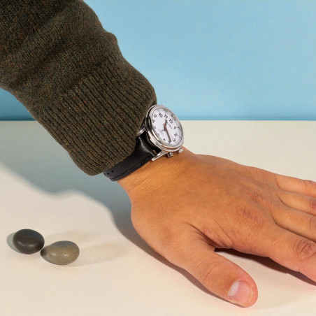 Montre parlante radio-pilotée classique Femme bracelet cuir noir