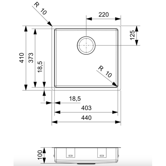 Evier PMR inox 1 cuve avec bonde peu profond