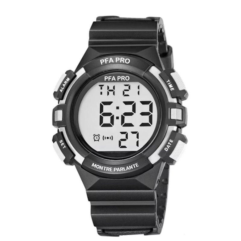 Montre parlante mixte Sport pour malvoyant avec date et alarme - Noir
