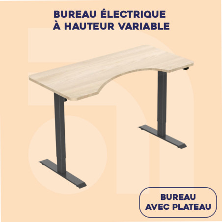 Bureau électrique à hauteur variable avec ou sans plateau