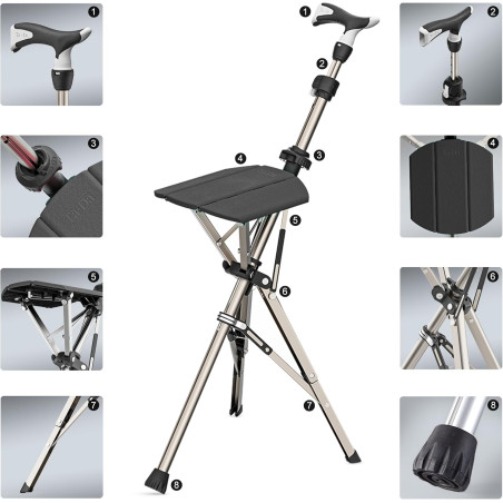 Canne siège de marche Ta Da chair Série 1 PRO