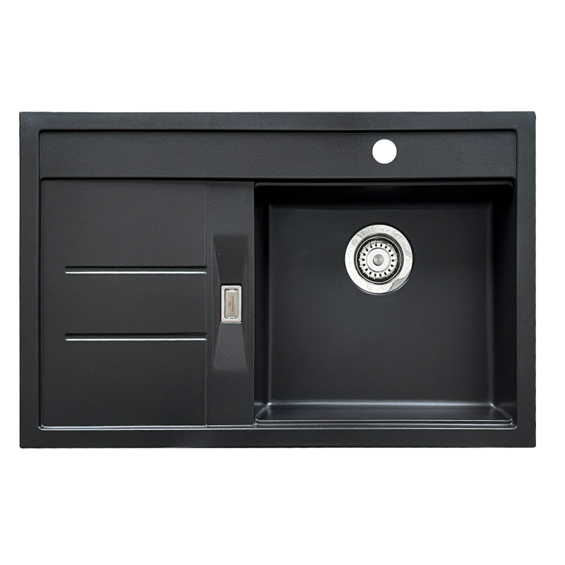 Évier PMR 1 en granit avec égouttoir côté gauche ESG-4001BR - Noir - 78 cm