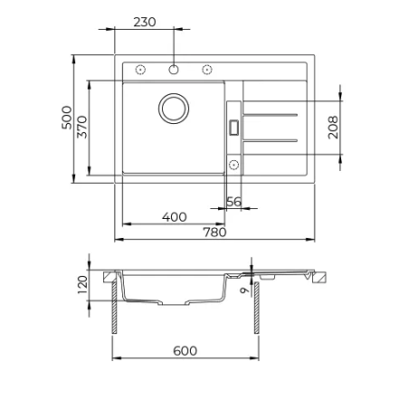 Évier PMR 1 en granit avec égouttoir côté droit ESG-4001BR