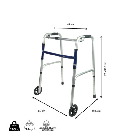 Cadre de marche pliant avec roues
