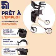TOUS ERGO - Liteo Carbon - Déambulateur Rollator Fibre de Carbone Ultra Léger 5,5 kg - Pliable avec Siège, Panier et Dossier