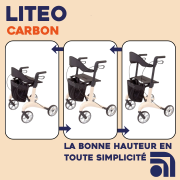 TOUS ERGO - Liteo Carbon - Déambulateur Rollator Fibre de Carbone Ultra Léger 5,5 kg - Pliable avec Siège, Panier et Dossier