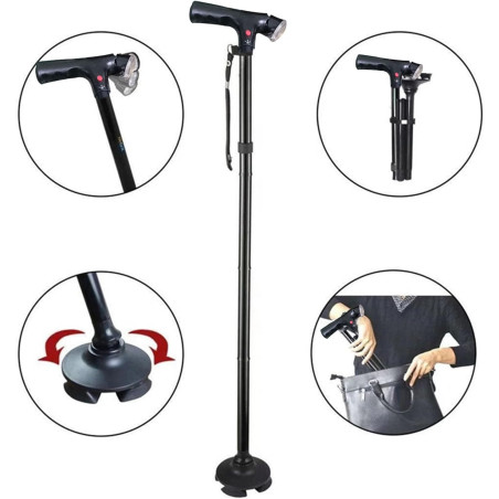 Canne de marche télescopique lumière et alarme