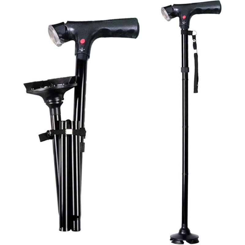 Canne de marche téléscopique lumière et alarme - Noir - 100 kg