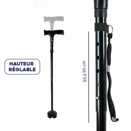 Canne de marche télescopique lumière et alarme