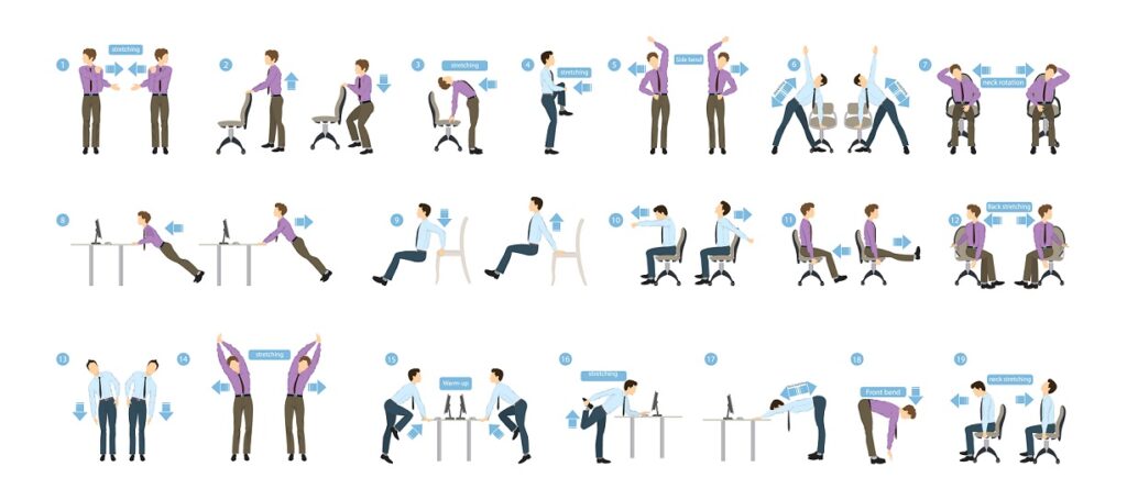 exercices et étirements au bureau